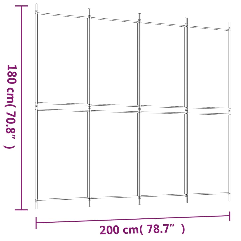 4-tlg. Paravent Schwarz 200x180 cm Stoff