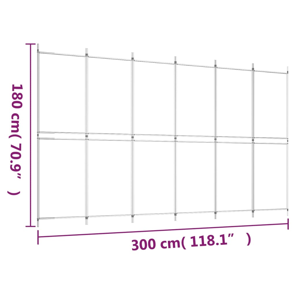 6-tlg. Paravent Weiß 300x180 cm Stoff