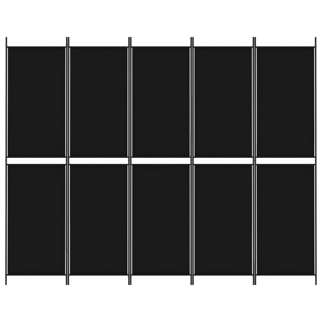 5-tlg. Paravent Schwarz 250x200 cm Stoff