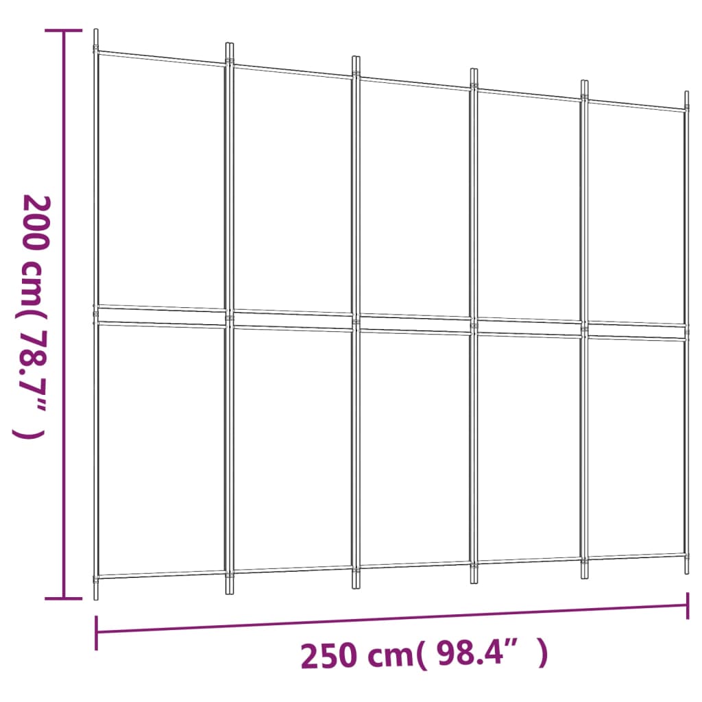 5-tlg. Paravent Schwarz 250x200 cm Stoff