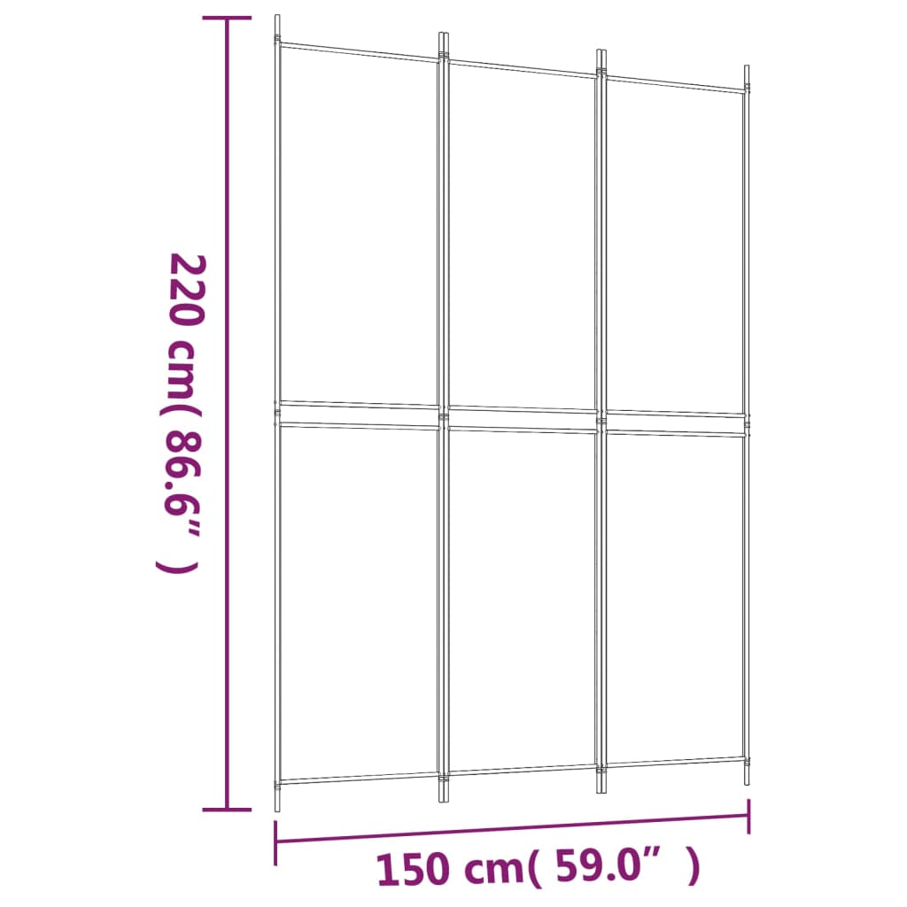 3-tlg. Paravent Schwarz 150x220 cm Stoff