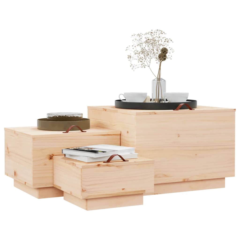 Storage boxes with lids 3 pcs. Solid pine wood