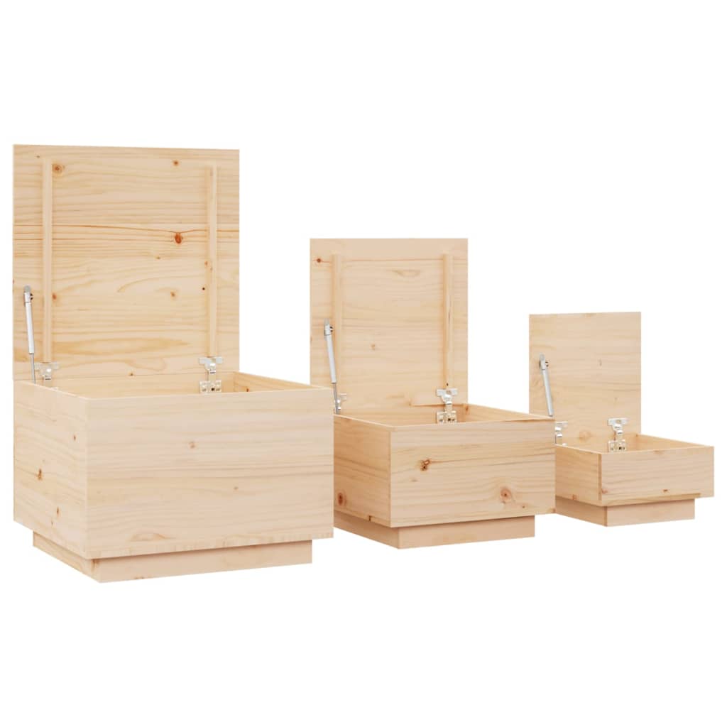 Storage boxes with lids 3 pcs. Solid pine wood