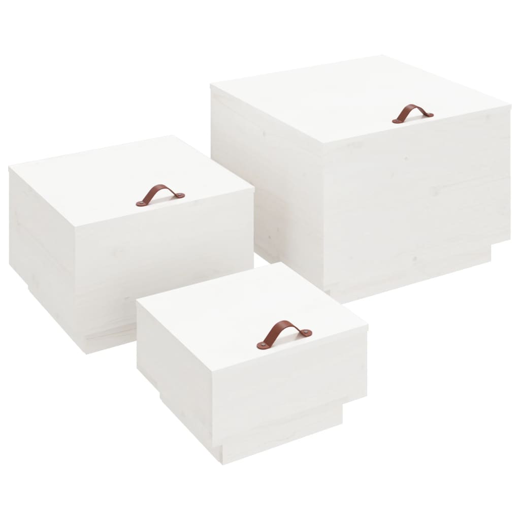 Storage boxes with lids 3 pcs. White solid pine wood