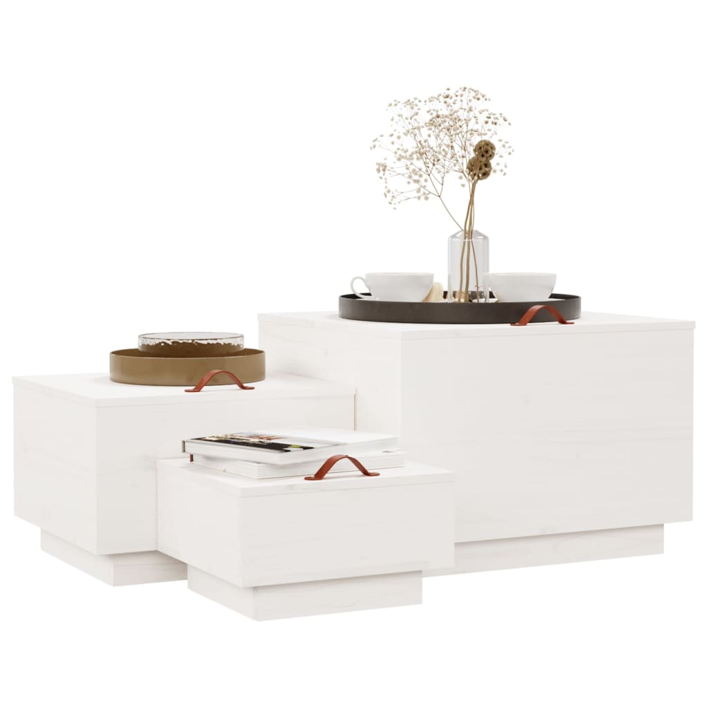 Storage boxes with lids 3 pcs. White solid pine wood