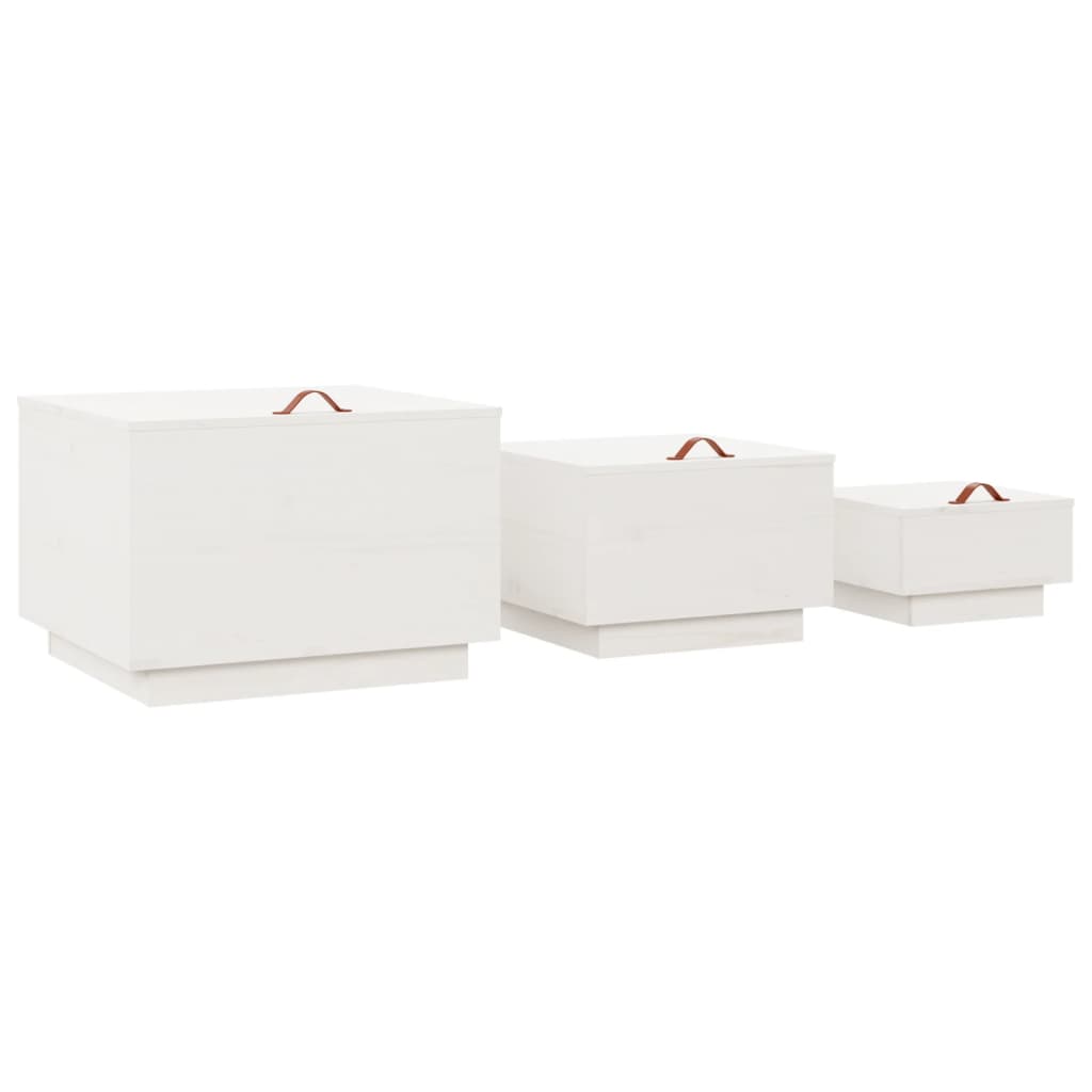 Storage boxes with lids 3 pcs. White solid pine wood