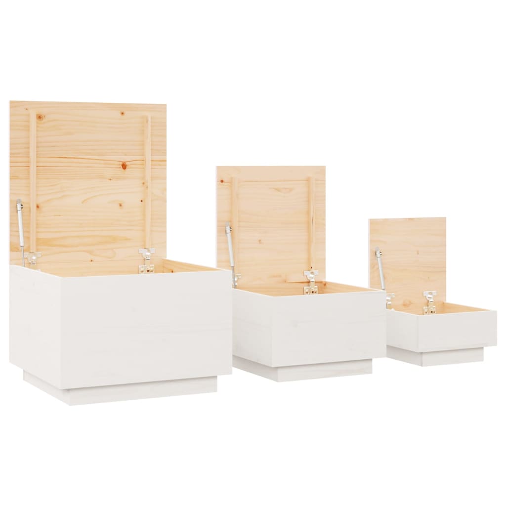 Storage boxes with lids 3 pcs. White solid pine wood