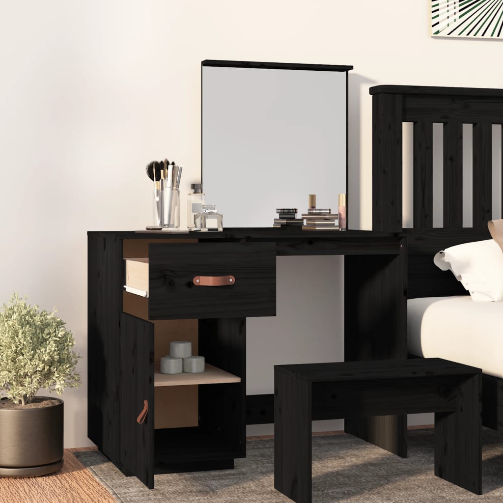 Dressing Table Black 95x50x134 cm Solid Pine