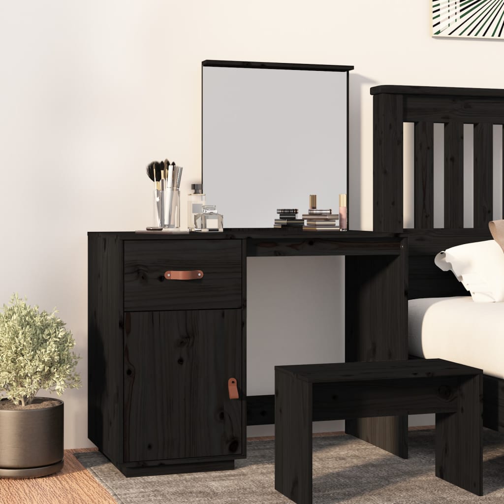 Dressing Table Black 95x50x134 cm Solid Pine