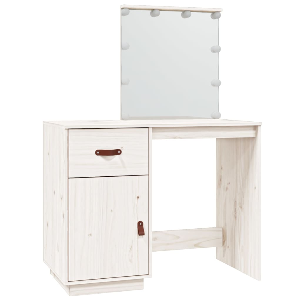 Dressing table with LED white 95x50x133.5 cm solid pine