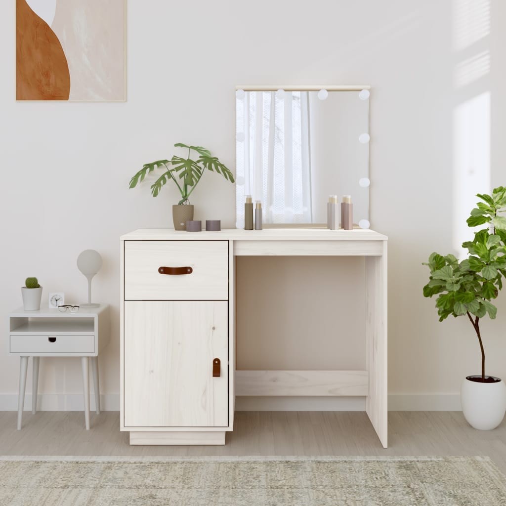 Dressing table with LED white 95x50x133.5 cm solid pine