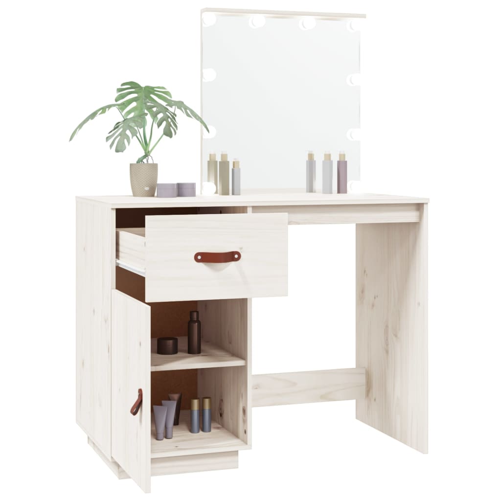 Dressing table with LED white 95x50x133.5 cm solid pine