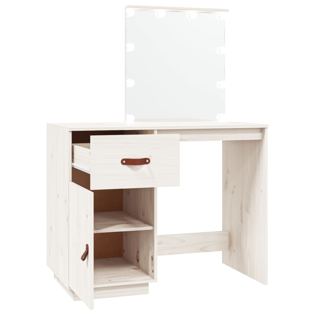 Dressing table with LED white 95x50x133.5 cm solid pine