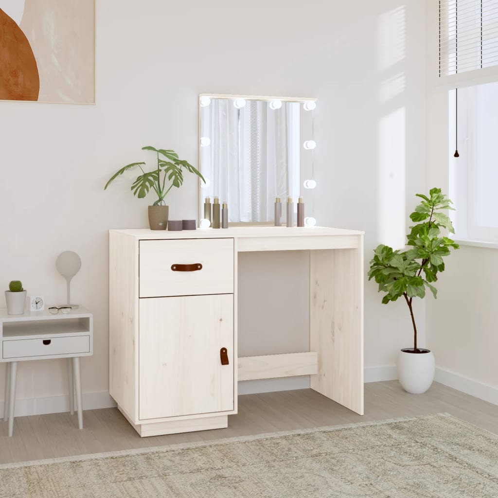 Dressing table with LED white 95x50x133.5 cm solid pine