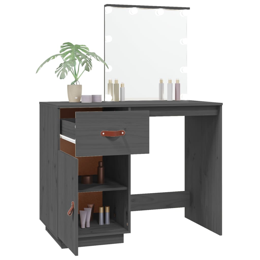 Dressing Table with LED Grey 95x50x133.5 cm Solid Pine