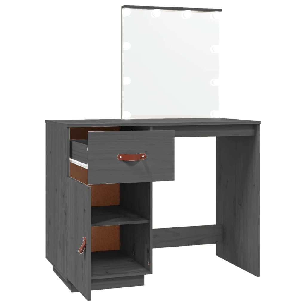 Dressing Table with LED Grey 95x50x133.5 cm Solid Pine