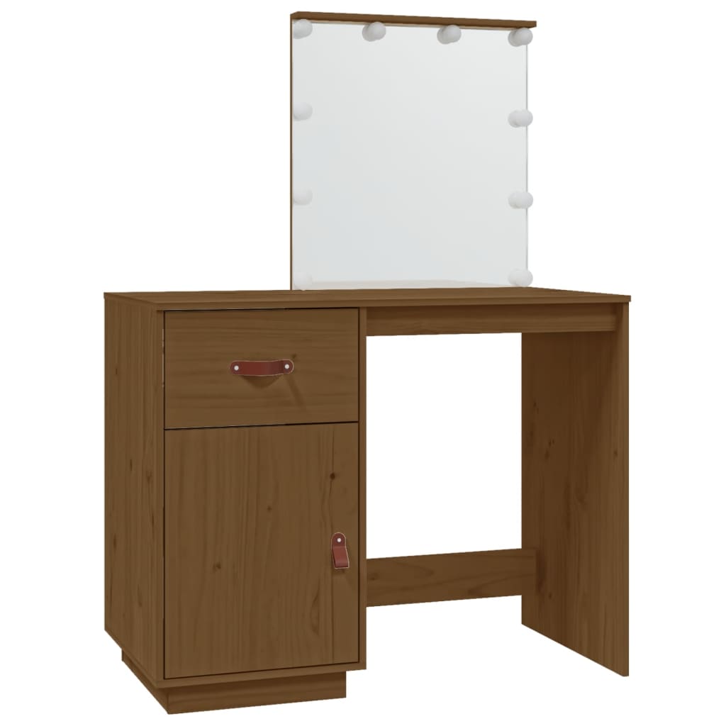 Dressing table with LED honey brown 95x50x133.5cm solid pine