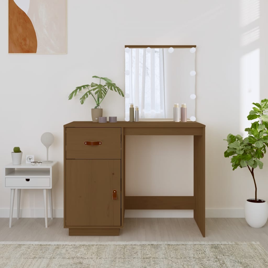 Dressing table with LED honey brown 95x50x133.5cm solid pine