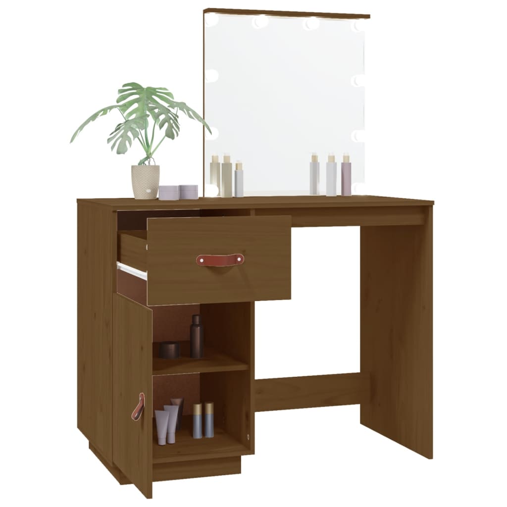 Dressing table with LED honey brown 95x50x133.5cm solid pine