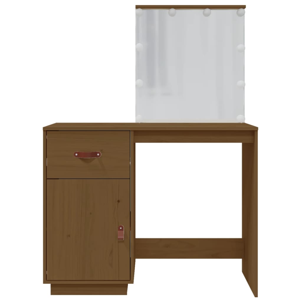 Dressing table with LED honey brown 95x50x133.5cm solid pine