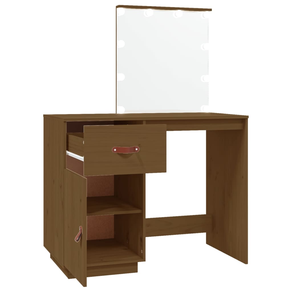 Dressing table with LED honey brown 95x50x133.5cm solid pine