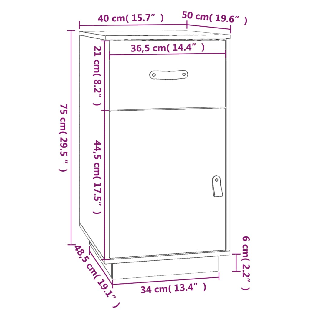 Desk Cabinet White 40x50x75 cm Solid Pine