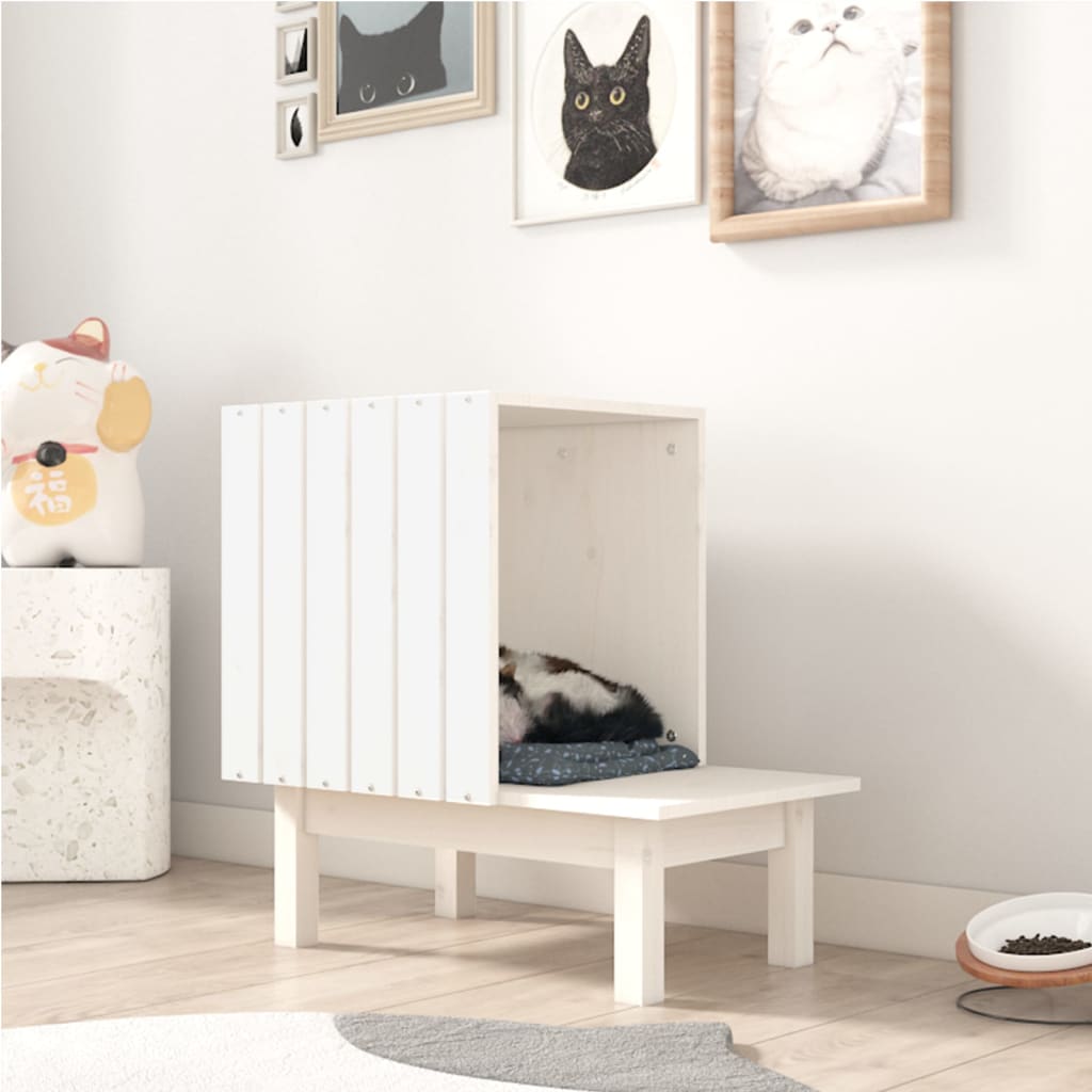 Cat House White 60x36x60 cm Solid Pine Wood