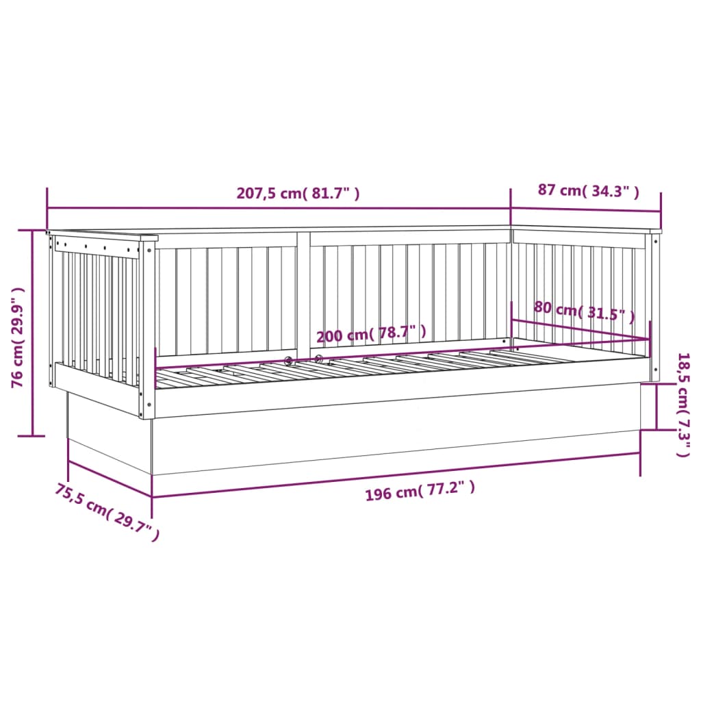 Daybed without mattress white 80x200 cm solid pine wood