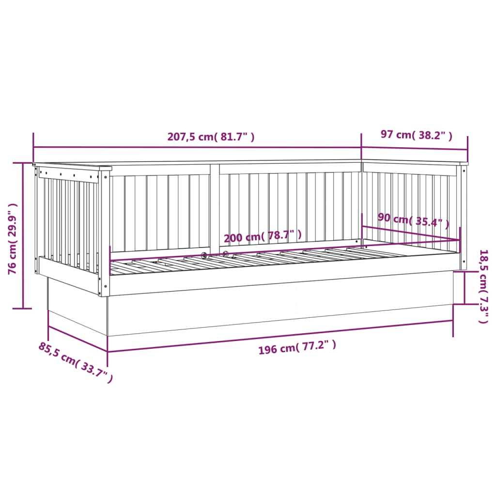 Daybed Grey 90x200 cm Solid Pine Wood