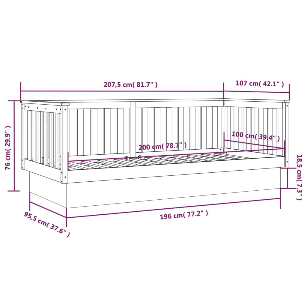 Daybed without mattress 100x200 cm solid pine wood