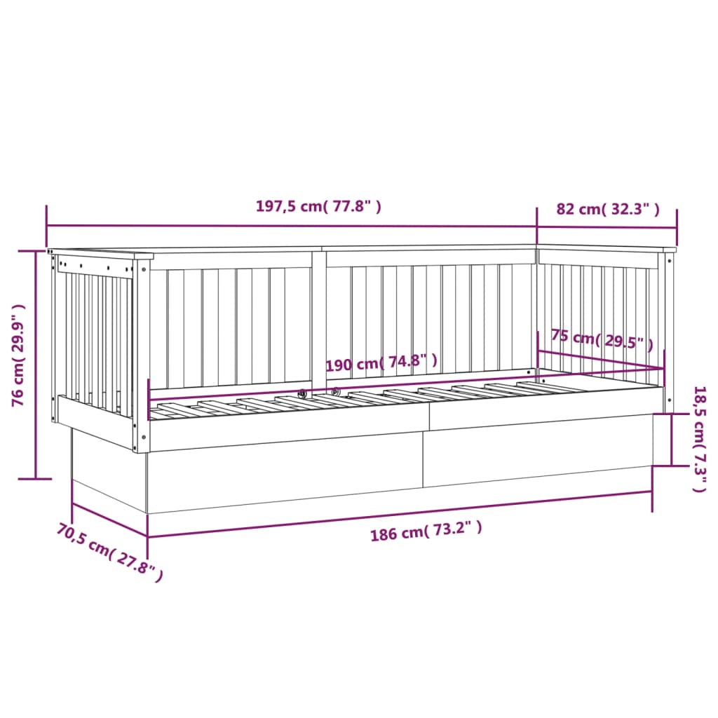 Daybed without mattress white 75x190 cm solid pine wood