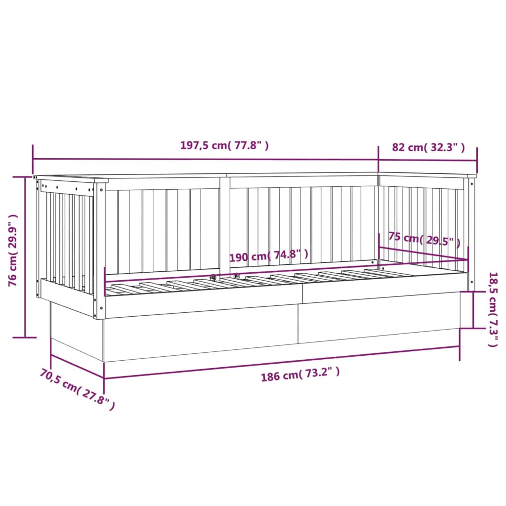 Daybed Black 75x190 cm Solid Pine