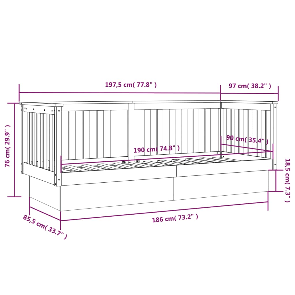 Daybed Grey 90x190 cm Solid Pine Wood