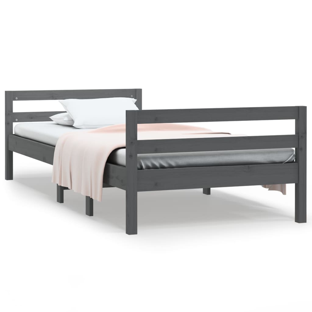 Solid wood bed gray 90x200 cm pine