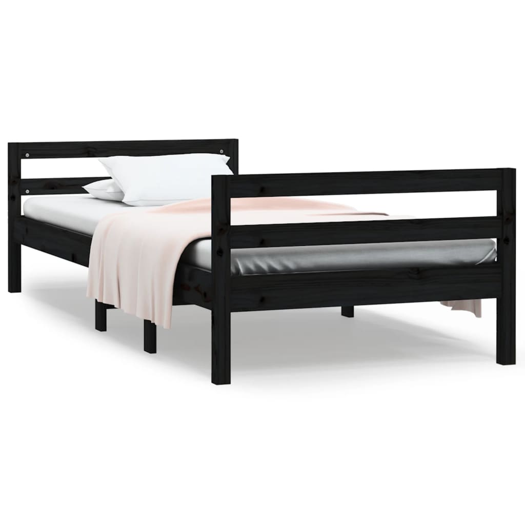 Solid wood bed black 90x200 cm pine