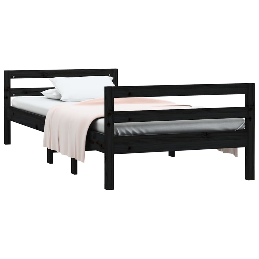 Solid wood bed black 90x200 cm pine