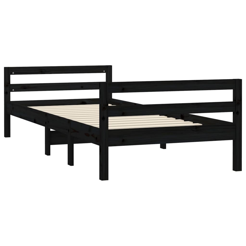 Solid wood bed black 90x200 cm pine