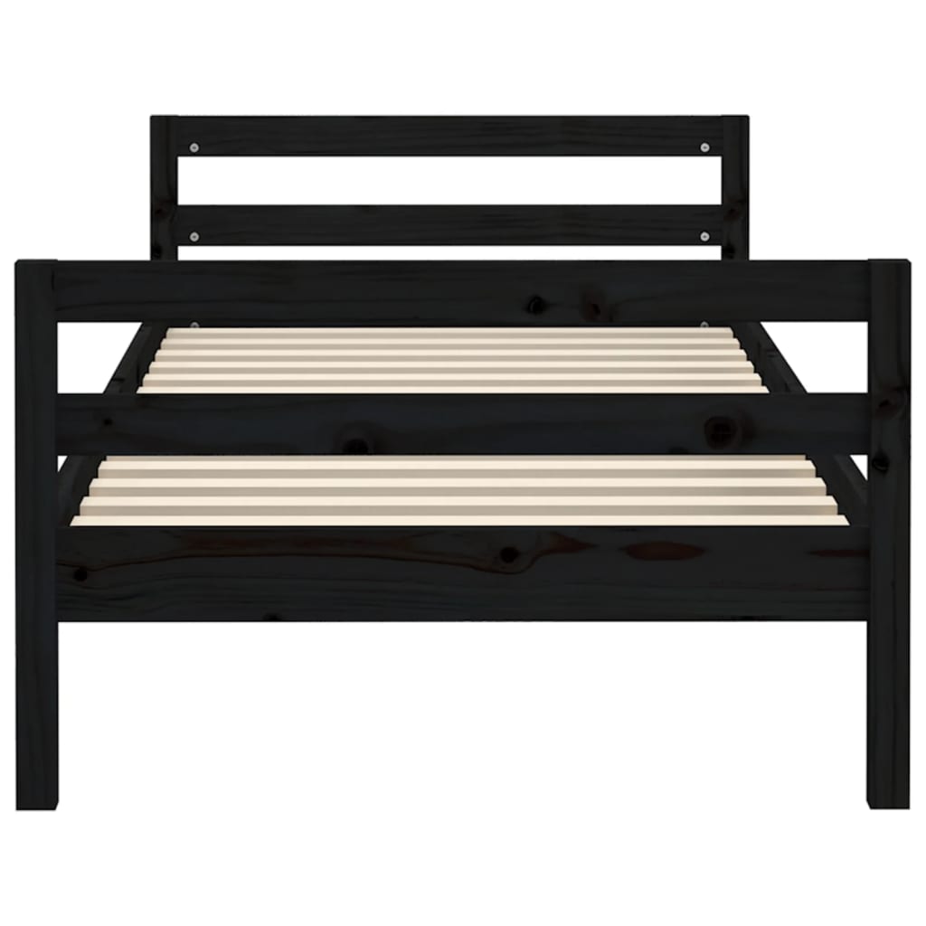 Solid wood bed black 90x200 cm pine