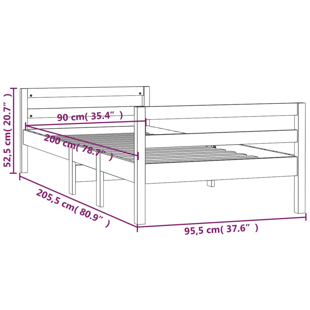 Solid wood bed black 90x200 cm pine