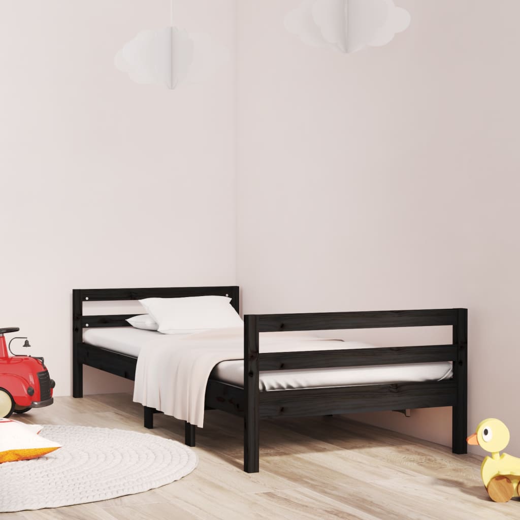 Solid wood bed black 90x200 cm pine