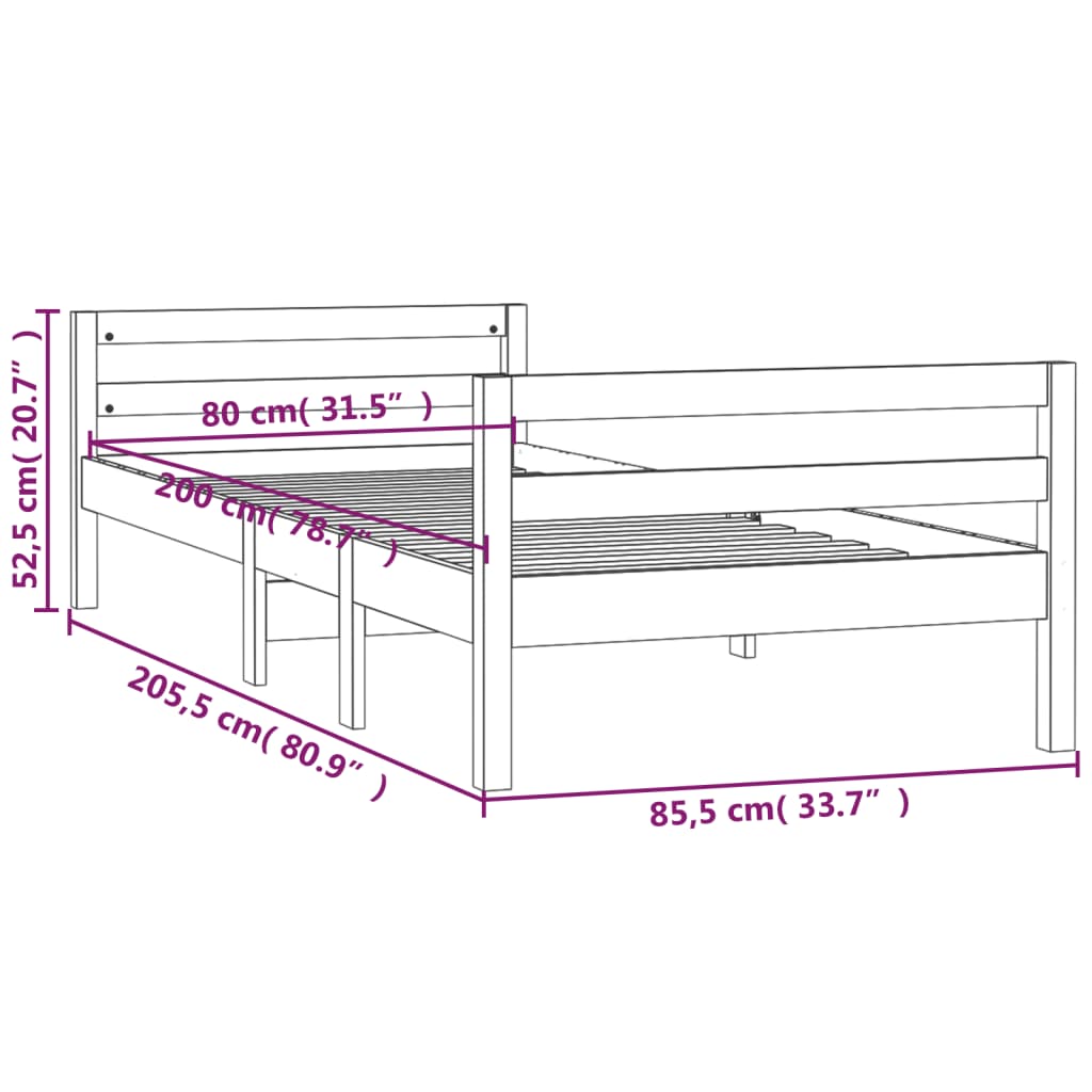 Solid wood bed without mattress 80x200 cm pinewood