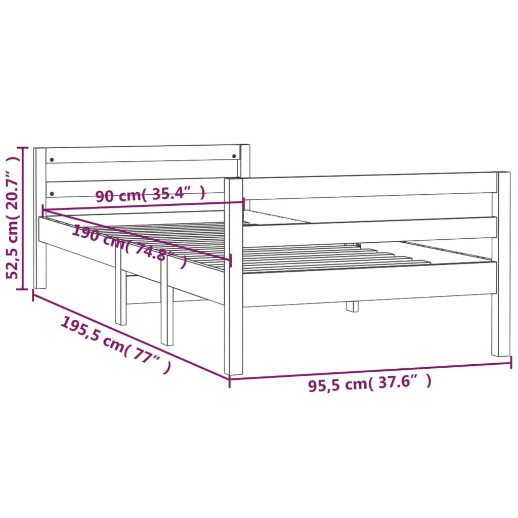 Solid wood bed black 90x190 cm pine