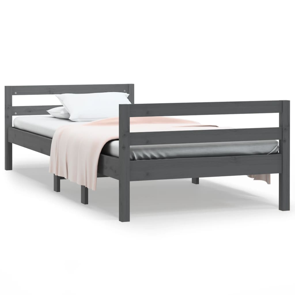 Solid wood bed gray 75x190 cm pine