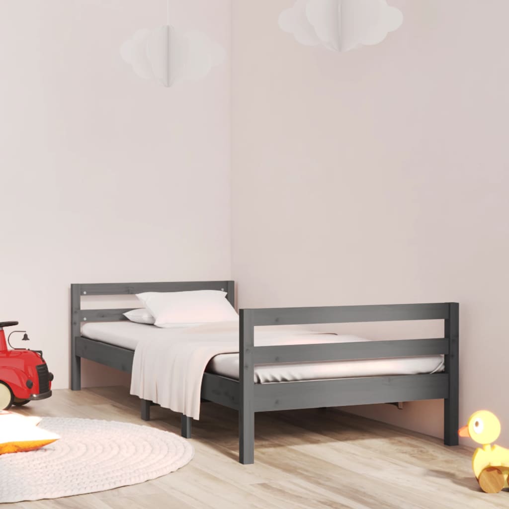 Solid wood bed gray 75x190 cm pine