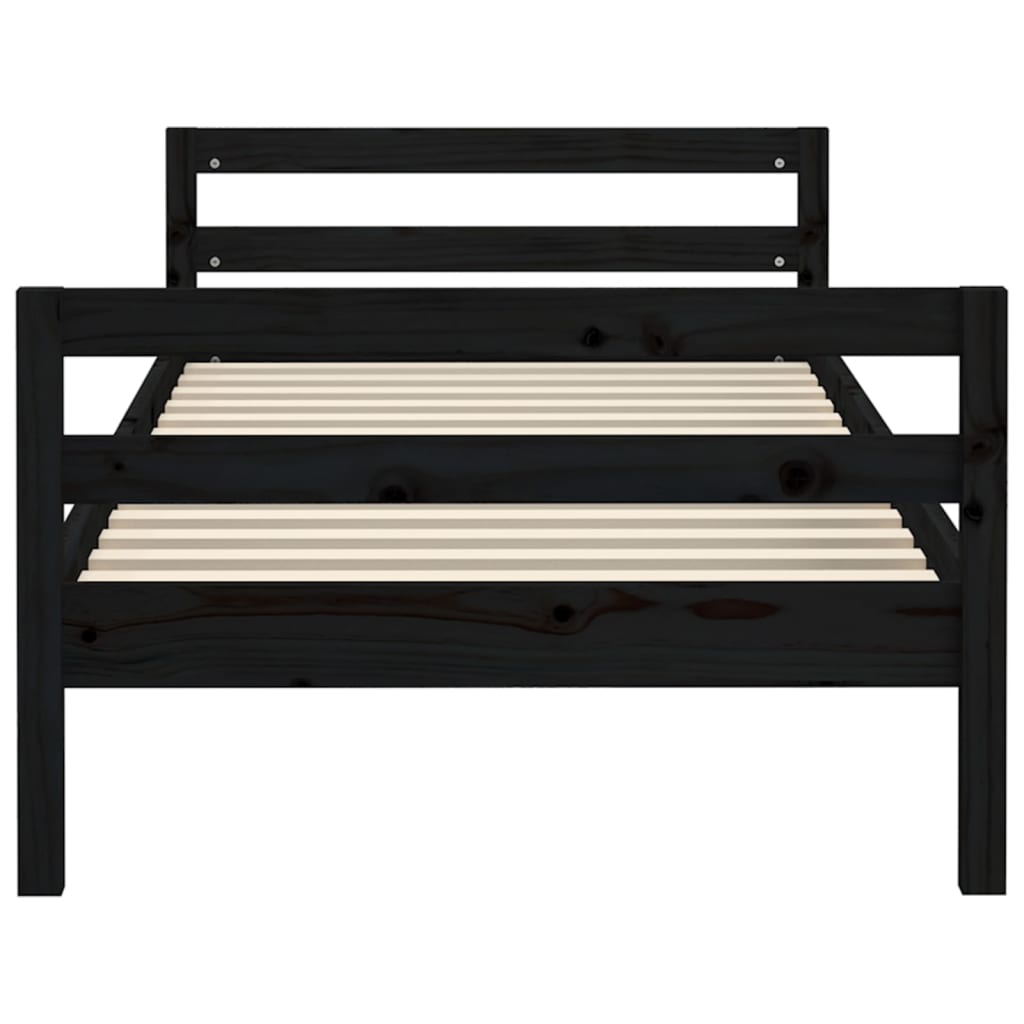 Solid wood bed black 75x190 cm pine