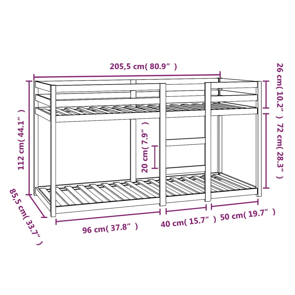 Bunk Bed White 80x200 cm Solid Pine