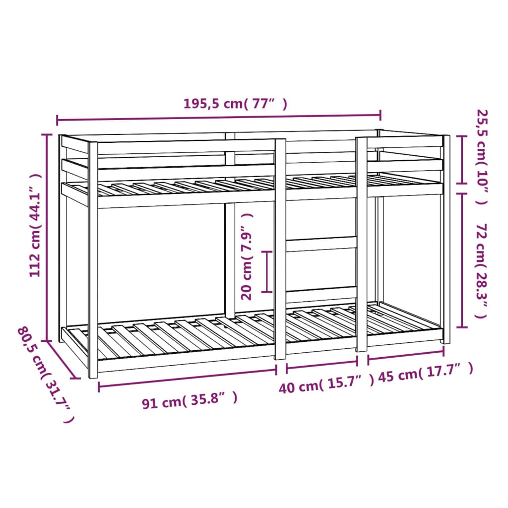 Bunk bed 75x190 cm solid pine wood