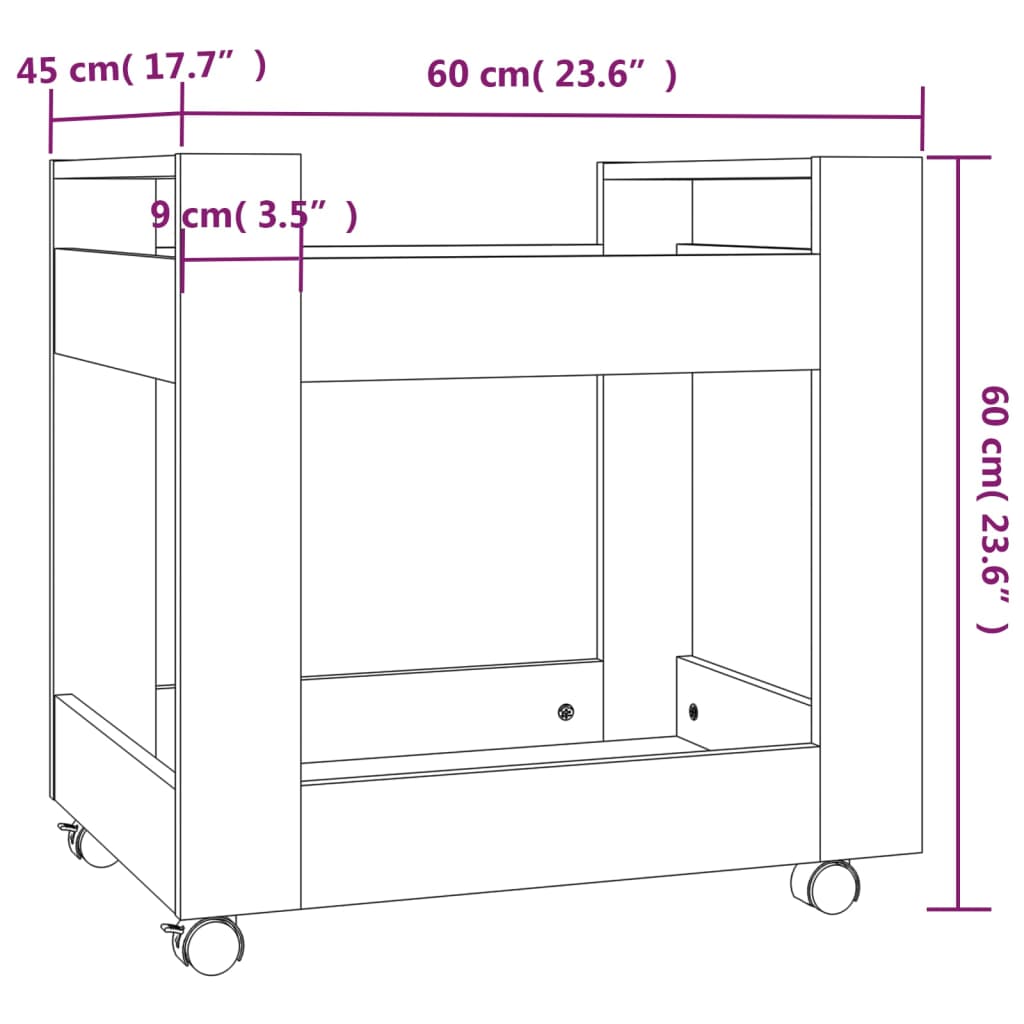 Bürowagen Schwarz 60x45x60 cm Holzwerkstoff