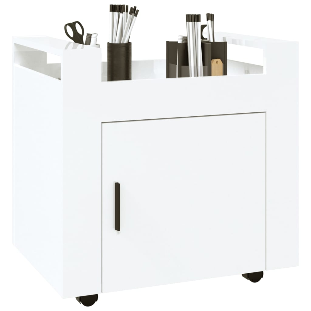 Office Cart High Gloss White 60x45x60 cm Wood Material