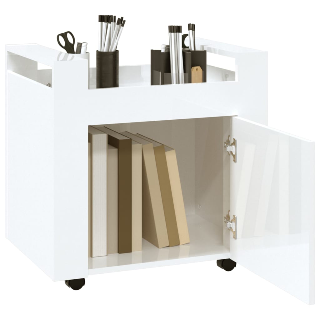 Office Cart High Gloss White 60x45x60 cm Wood Material